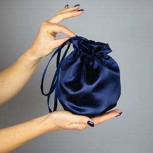 Elegante bolso monedero azul marino boda primavera verano satén monedero satén monedero comunión, fiesta, vestido azul accesorio, clutch