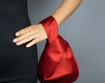 Japanese knot satin bag purse red wedding, party, special occasion, simple and elegant bag