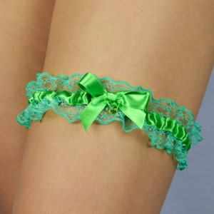 Bridal garter in bright green wedding, hen party gift , special occasion irish flag green clover emerald salad green garter neon color