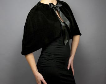 Black Velvet velour capelet cape wrap wedding shrug ,different size, velvet capelet, bridesmaid, burgundy  cape, black, green, navy blue