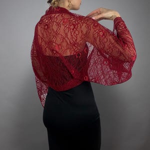 Red lace sleeves bolero red lace wrap red shrug burgundy red evening shrug , red shoulder wrap , lace jacket burgundy red wrap burgundy wrap image 3