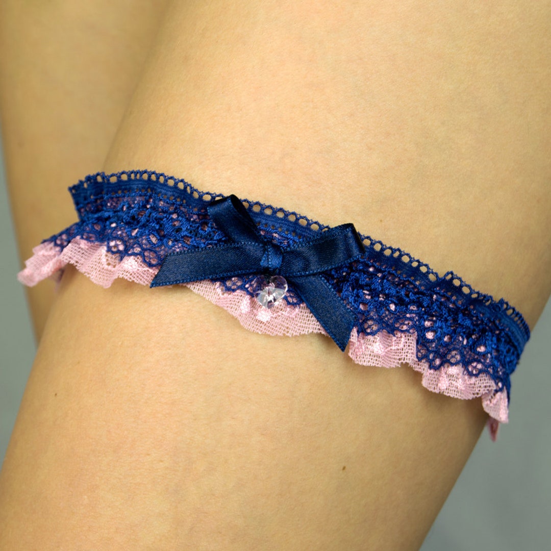 Bridal Garter Pink Garter Navy Garter Blue Keepsake Heart Charm Gift ...