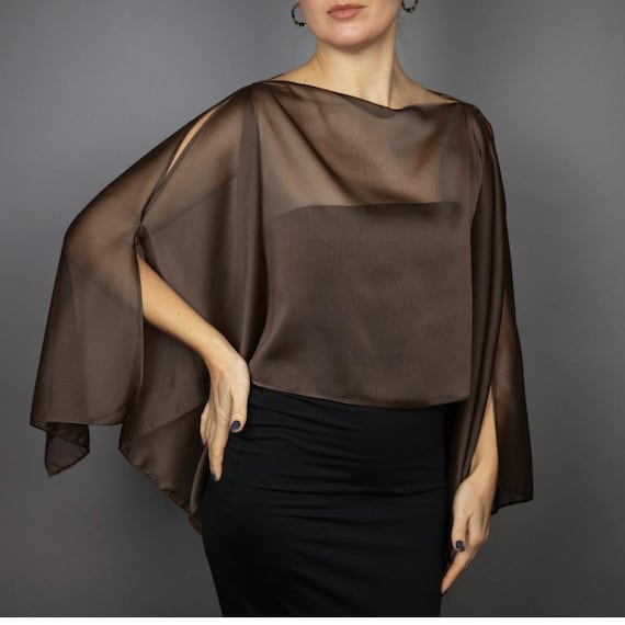 Dark brown chiffon wrap bolero capelet wedding or evening shrug, navy, white, blue shrug jacket, woman poncho, woman cape