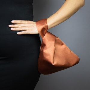 Brown bag burnt orange bag satin taffeta bag brown orange Japanese knot bag brown purse burnt orange clutch prom bag bridal shower purse