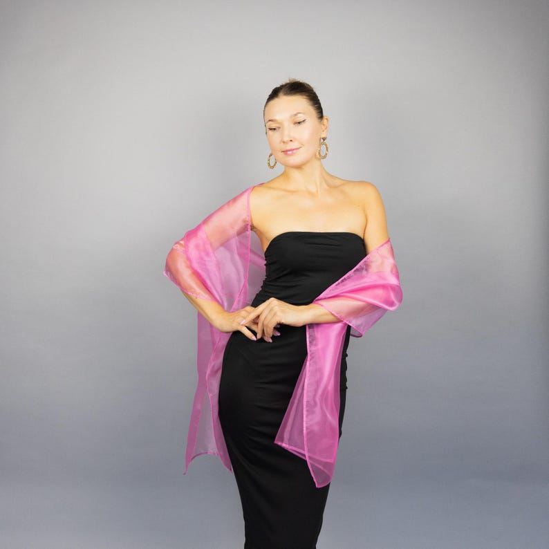 Neon pink scarf fuchsia wrap pink sheer shawl fuchsia organza shawl neon pink sheer shrug bridesmaids pink scarf woman scarf evening shawl image 1