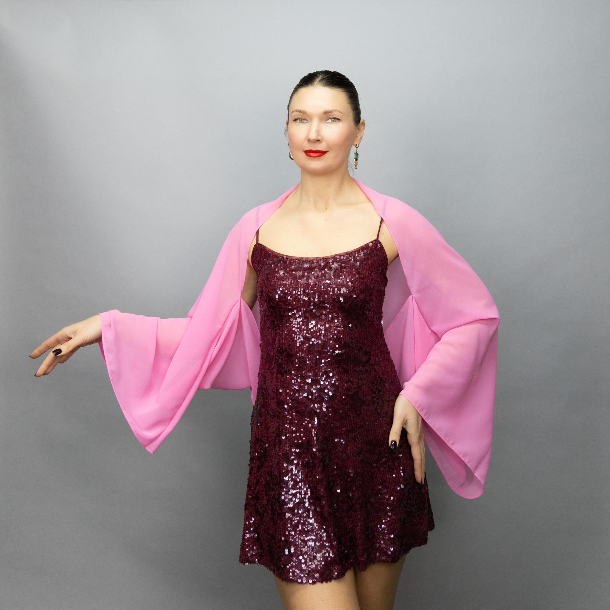 Baby Pink Chiffon Bolero – Pink Wrap Shawl Sleeves – Sheer Wedding