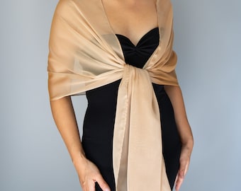 Chiffon golden gold champagne color wrap shawl bolero Winter Summer wedding shrug elegant accessory 200 cm n20