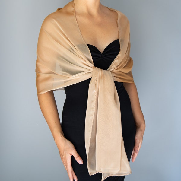 Chiffon golden gold champagne color wrap shawl bolero Winter Summer wedding shrug elegant accessory 200 cm n20
