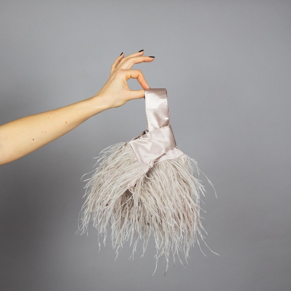 Champagne Japanese knot bag champagne feathers purse champagne clutch champagne party bag ostrich feathers unique bag feathers clutch prom