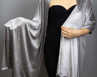 Silver grey Velvet velour wrap shawl bolero Winter wedding shrug elegant accessory 190 cm Silver grey