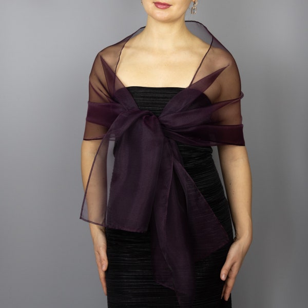 Leichte Organza Wickel Stola Bolero Hochzeit Shrug elegante Burgunder Kirsche Aubergine Pflaume Stola 200 cm