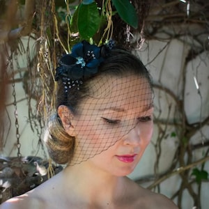 Birdcage veil / russian veil / elegant couture and classical bridal veil Black birdcage headpiece headband or clip, gothic wedding style