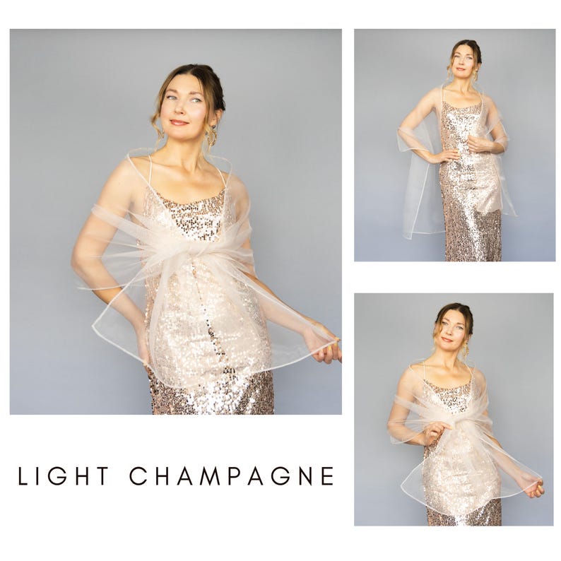 Light grey organza wrap silver grey sheer shawl scarf light grey sheer shrug bridesmaids scarf woman sheer scarf evening shawl prom Light champagne