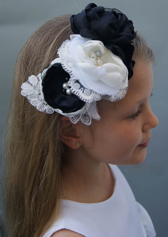 Black And White Flower Girl Headband Tiara Diadema Wedding Etsy
