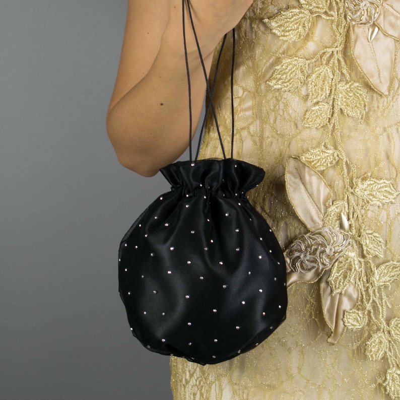 Elegant Satin Rhinestone Bag / Money Bag / Purse Black Dress Etsy