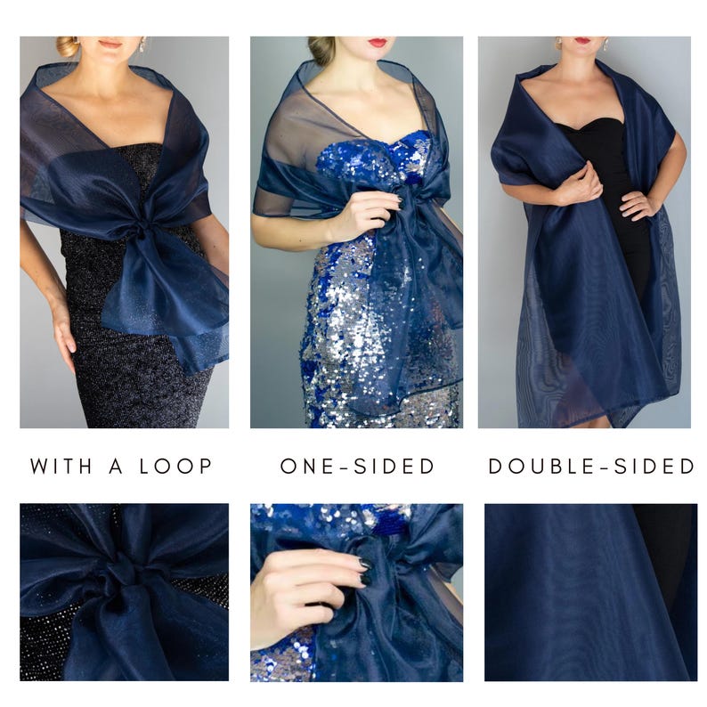 Luxury Organza Shawl Wrap: Magenta Fuchsia Bridesmaid Scarf for Evening Dresses Navy