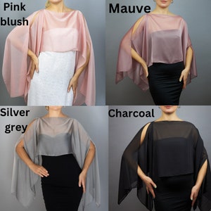 Silver grey chiffon capelet wrap shrug wedding dress, luxury black evening shrug, evening capelet, shoulder cape, jacket zdjęcie 9