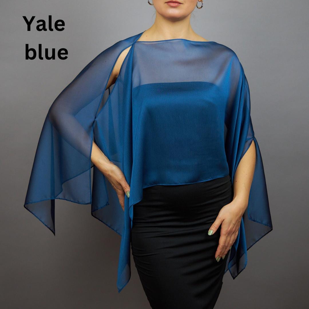 Yale blue chiffon capelet shrug, blue shawl, blue scarf, blue capelet, bolero, blue wrap shrug jacket, woman poncho, woman cape, scarf, blue