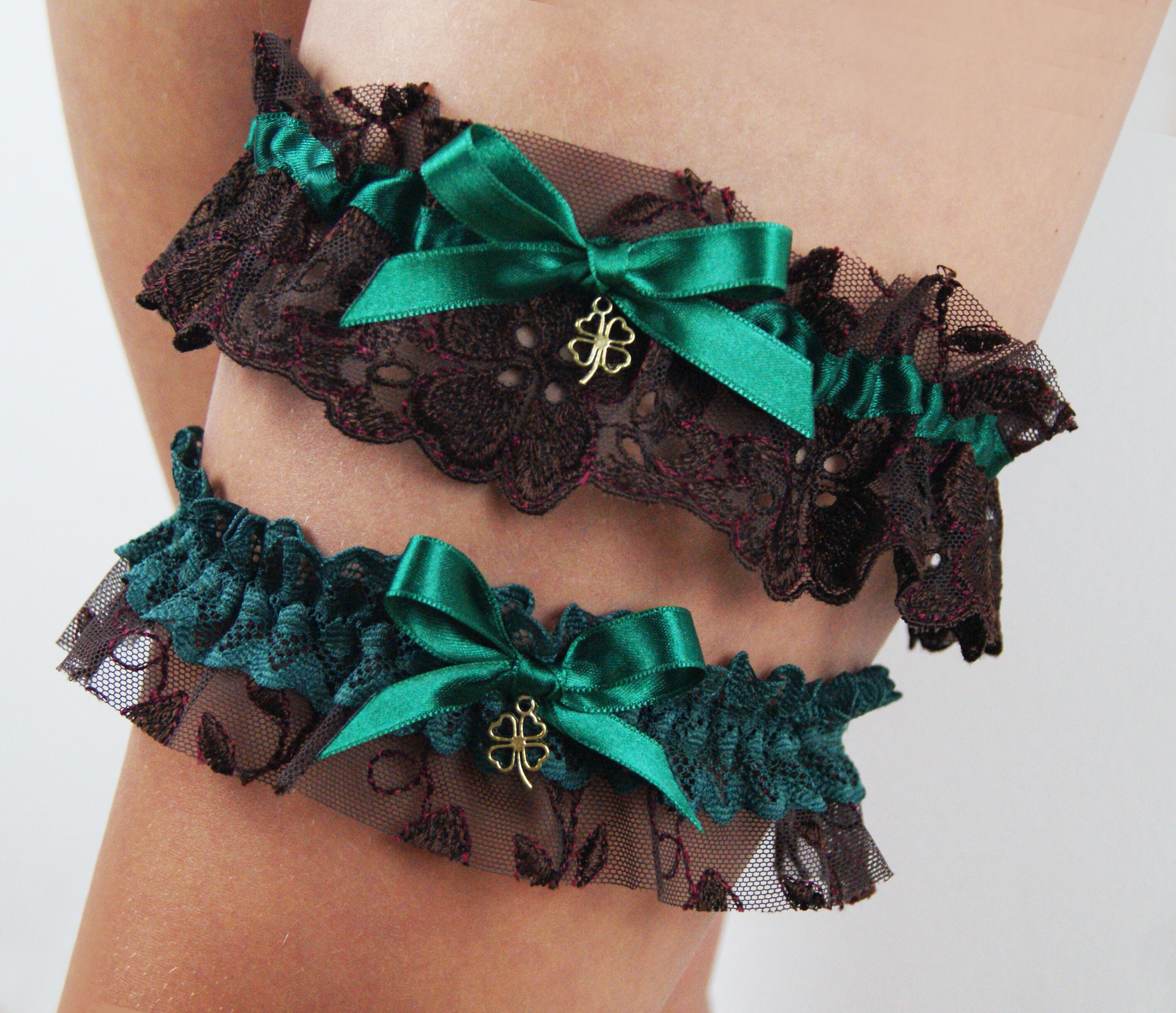 Unique Garter Set bridal garter brown green garter Etsy