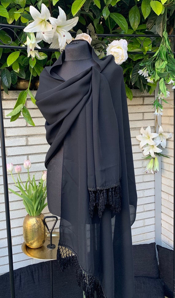 Black Chiffon Shawl Wrap Shrug Wedding 