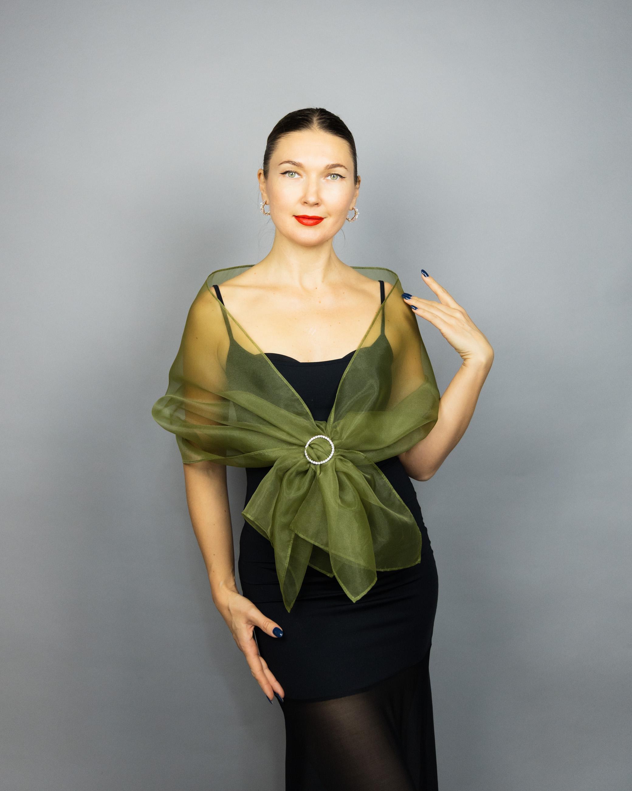 Organza Wrap Shawl With a Buckle Wedding in Olive Green or Other