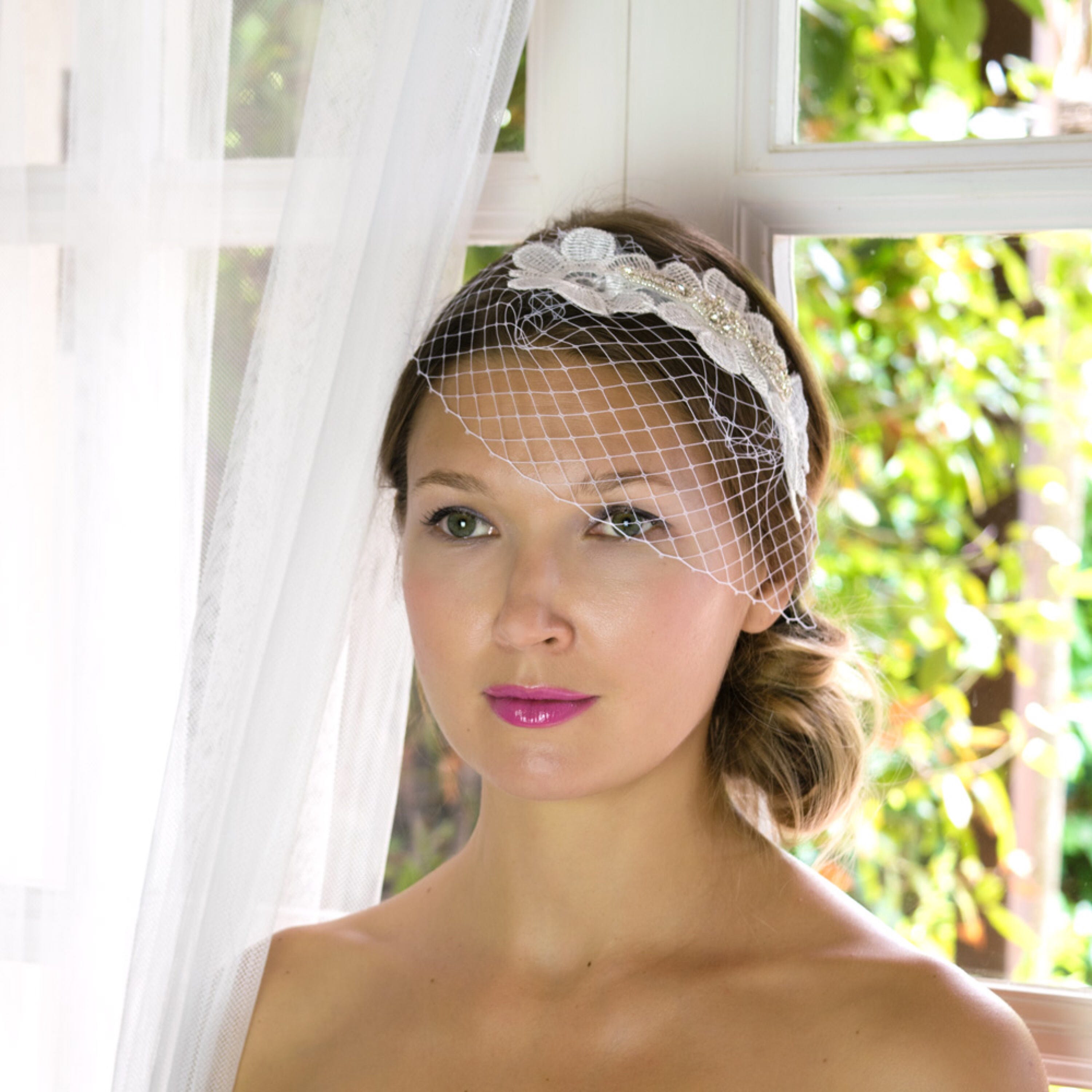 White Headband Veil for Bridal Crystal Birdcage Black Face Net Mask Short Veil Fascinator Elegant Charming Veil Black