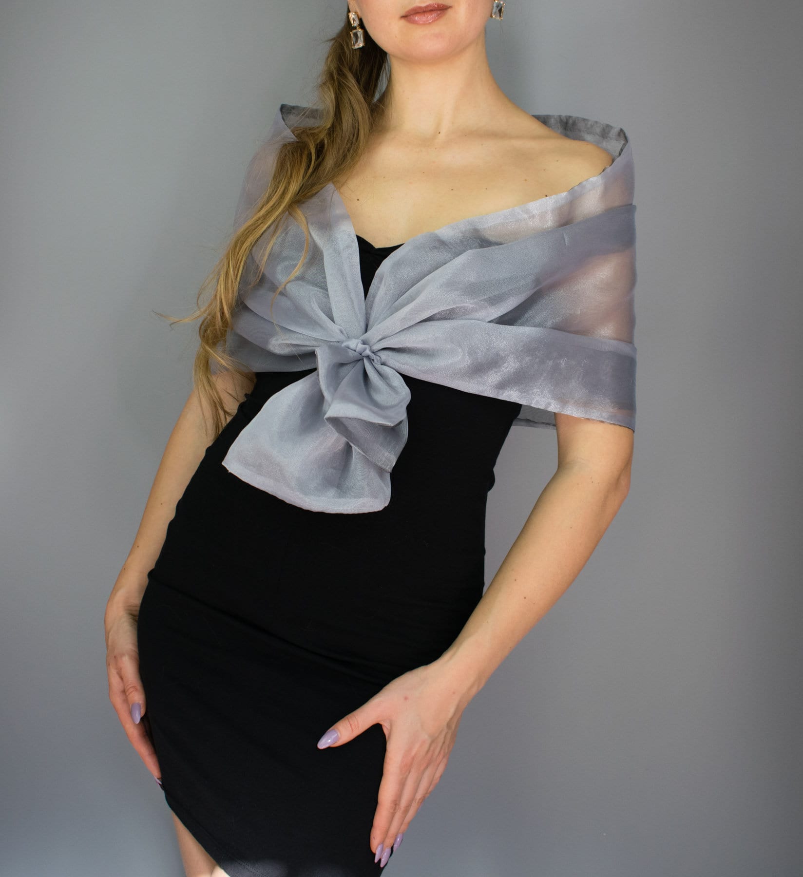 2 sided silver grey Organza wrap shawl summer spring wedding Etsy