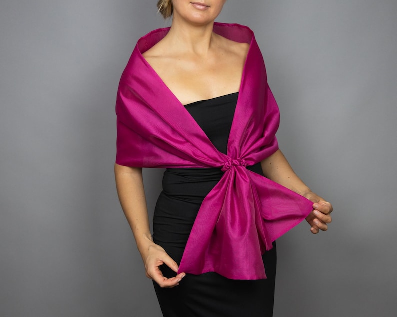 Luxury Organza Shawl Wrap: Magenta Fuchsia Bridesmaid Scarf for Evening Dresses image 1