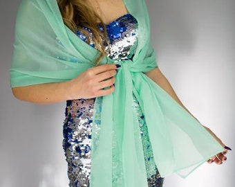 Luxury Green mint turquoise light green Chiffon wrap shawl bolero Winter wedding shrug elegant accessory 200 cm