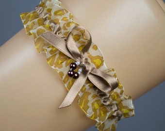 Liga de organza con estampado animal para tu boda, liga marrón champán, liga de leopardo, liga para despedida de soltera, regalo de novia, liga sexy de leopardo beige.