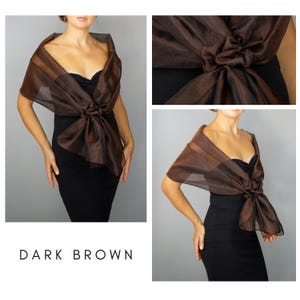 Luxury Organza Shawl Wrap: Magenta Fuchsia Bridesmaid Scarf for Evening Dresses Dark brown