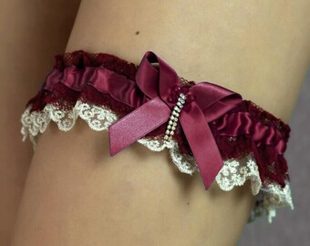 Luxury burgundy garter bridal garter prom garter burgundy red gsrter royal blue garter golden lace garter unique bridal gift keepsake  gift