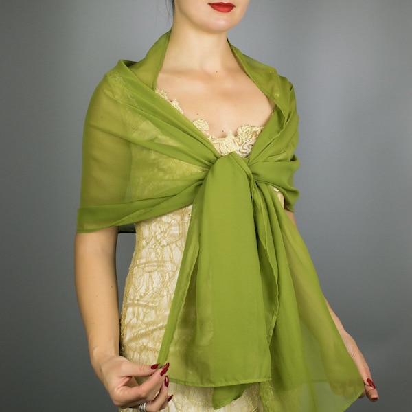 Luxury Green sage olive pear Chiffon wrap shawl bolero Winter wedding shrug elegant accessory 200 cm , S01