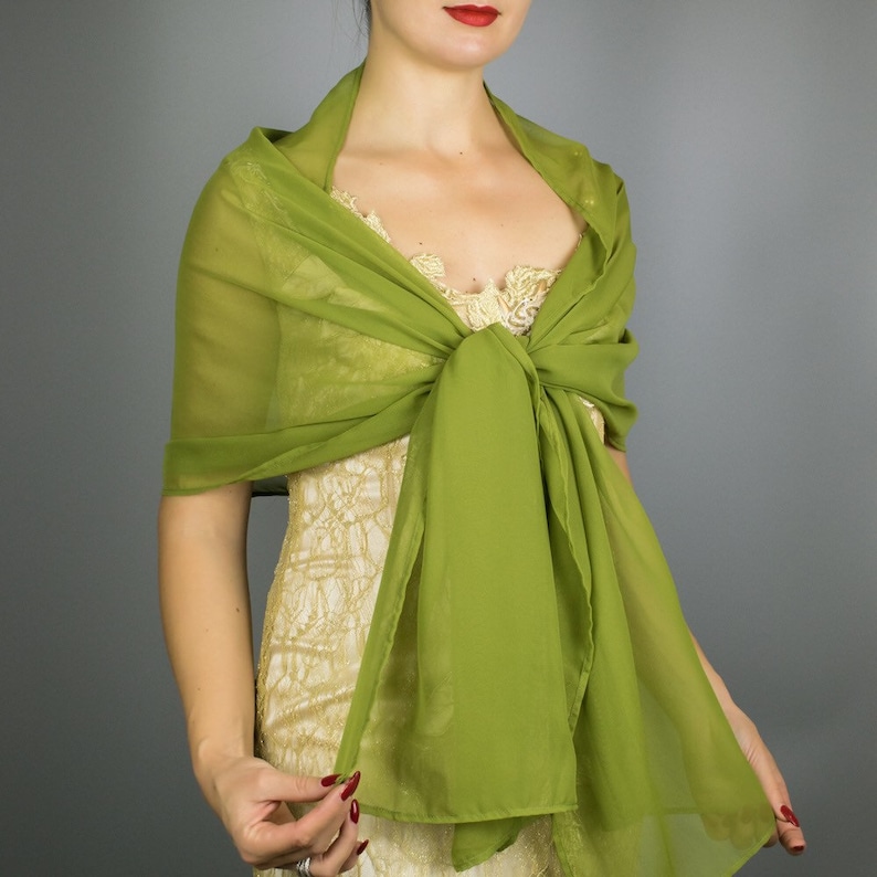 Luxus Grün salbei olive birne Chiffon Wickelschal Bolero Winter Hochzeit Shrug elegantes Accessoire 200 cm ,S01 Bild 1