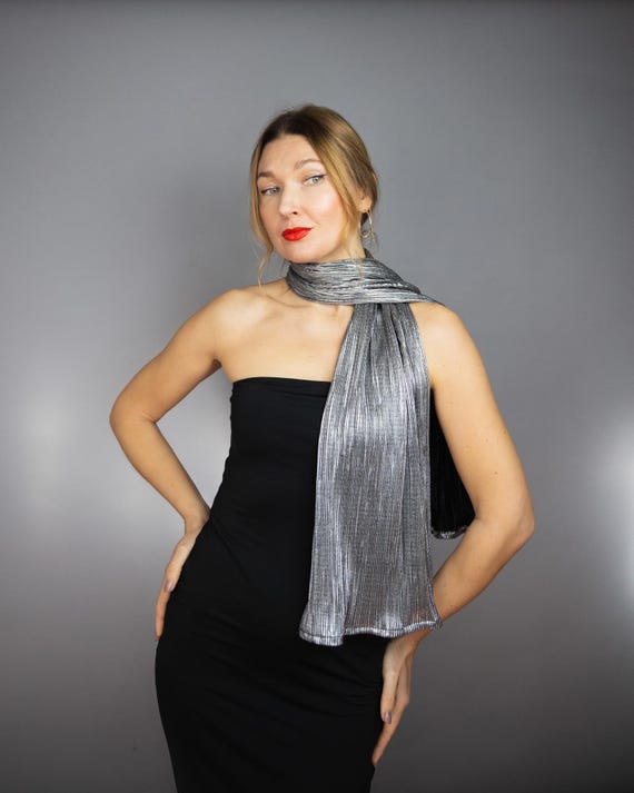 Soft Viscose Scarf Silver Champagne Scarf Metallic Neck