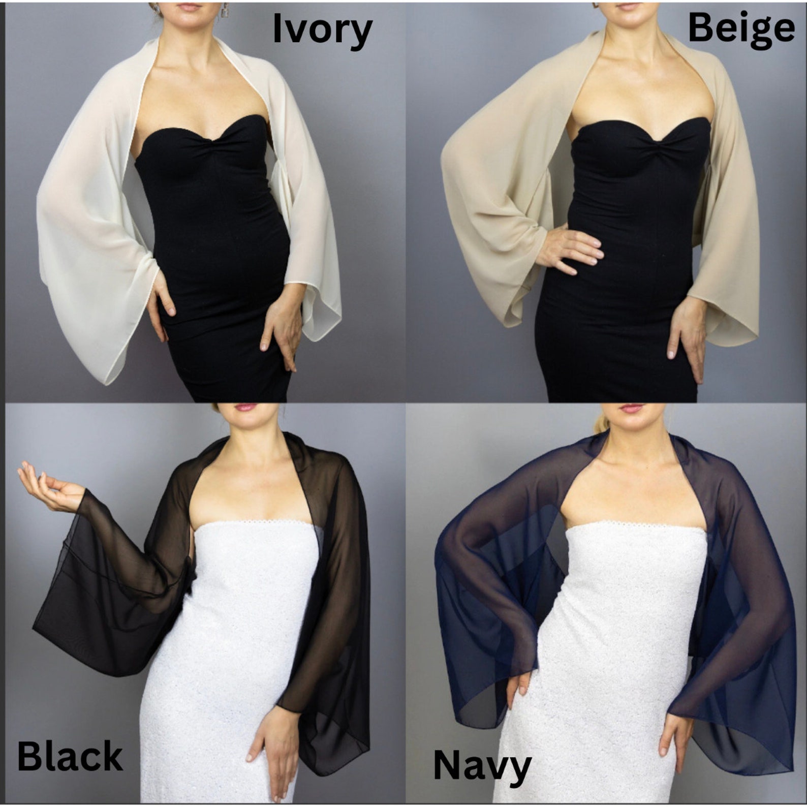 Black Chiffon Capelet Wrap Shrug Sleeves Bolero Wedding Dress - Etsy