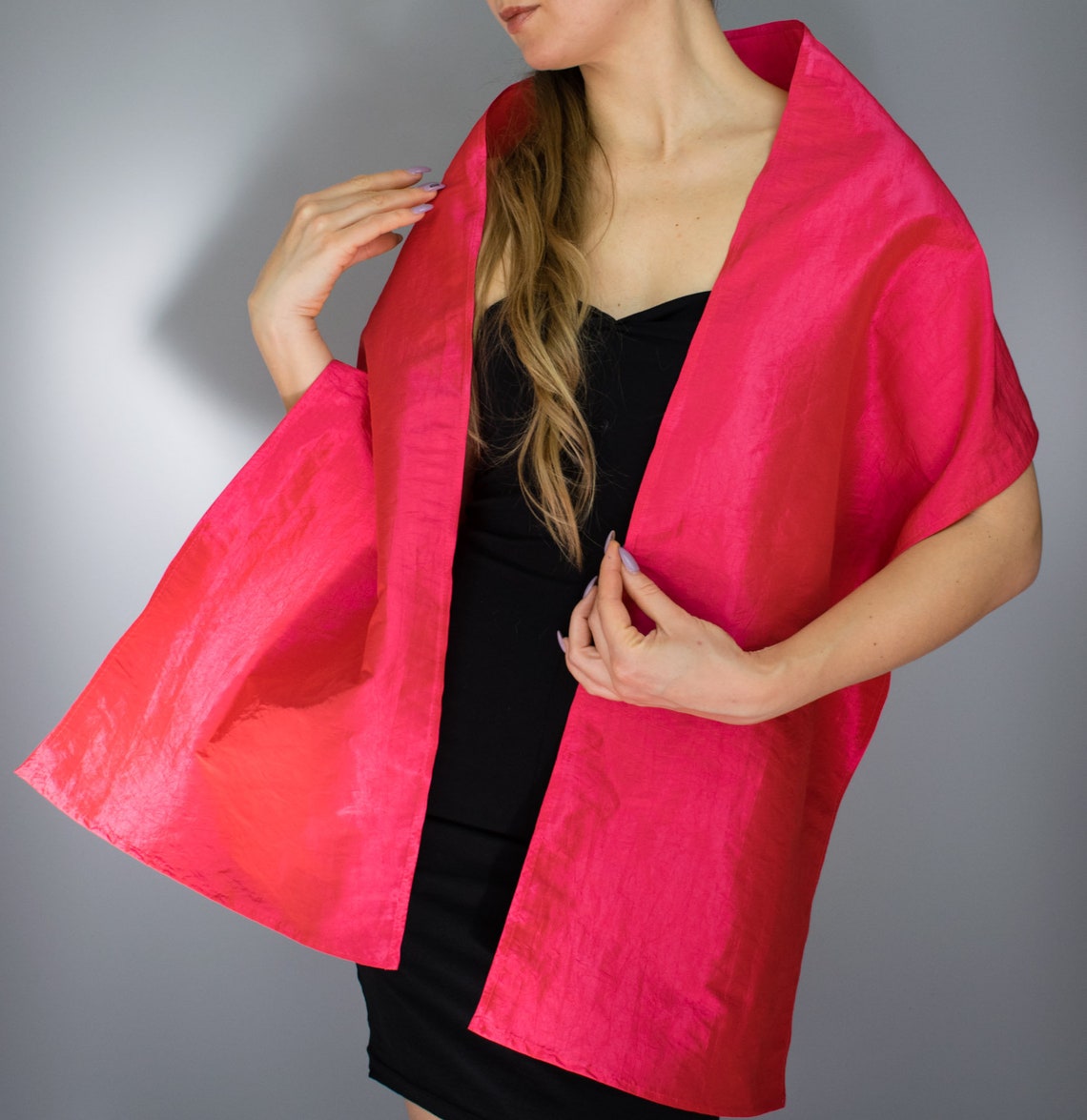 Hot Pink Fuchsia Taffeta Wrap Shawl Bolero Wedding Shrug Etsy