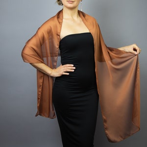 Luxury Brown Cinnamon Cationic Chiffon shawl wrap shrug, organza wrap, evening wrap, bridesmaids, prom shawl, brown copper wrap, scarf