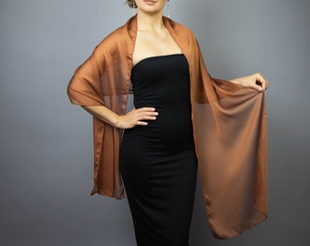 Luxury Brown Cinnamon Cationic Chiffon shawl wrap shrug, organza wrap, evening wrap, bridesmaids, prom shawl, brown copper wrap, scarf