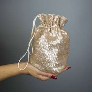 Elegante borsa porta soldi con paillettes, pochette dorata per matrimonio, festa, occasione speciale, semplice ed elegante per abito da sera, paillettes bronzo