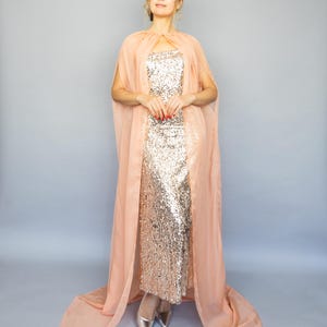 Long cape chiffon cape peach cape bridal cape sheer cape long chiffon cape pink cape long capelet woman cape bridal sheer cape costume cape