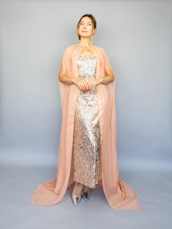 long cape chiffon cape peach cape bridal cape sheer cape long chiffon cape pink cape long capelet woman cape bridal sheer cape costume cape