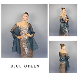 Light grey organza wrap silver grey sheer shawl scarf light grey sheer shrug bridesmaids scarf woman sheer scarf evening shawl prom Blue green