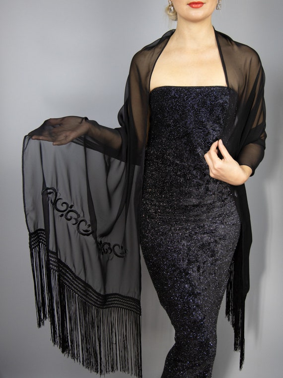 Black Chiffon Shawl Wrap Shrug Wedding ...