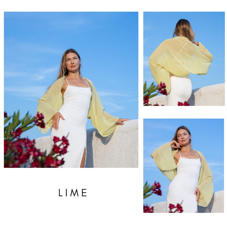 Dusty rose pink mauve Chiffon wrap shawl bolero sleeves bridesmaids gift wedding gift shrug mother of the bride outfit evening cape jacket Lime