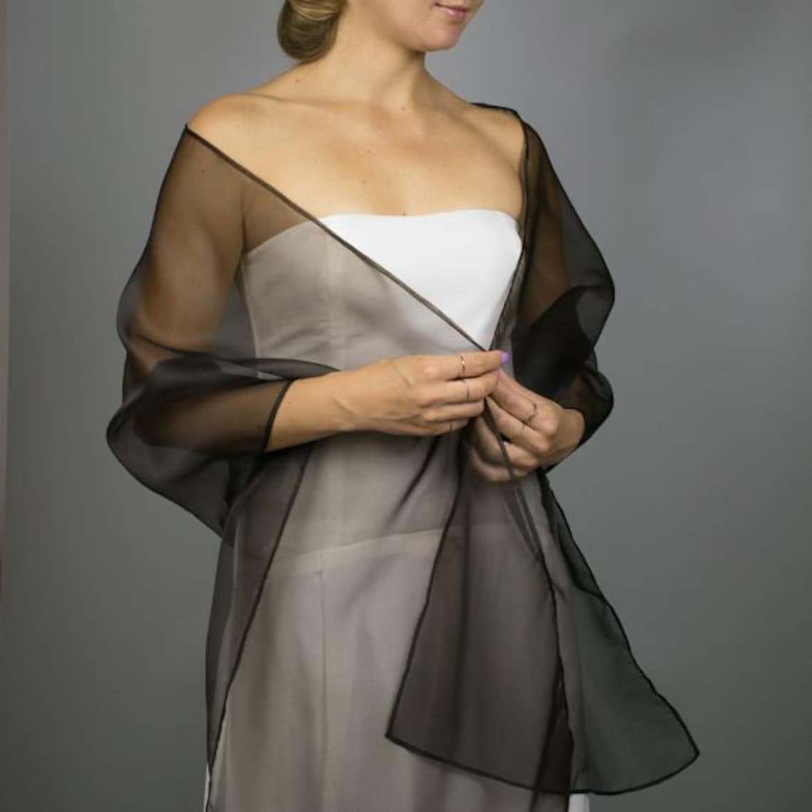 Brown Bronze Organza Shawl Wrap Shrug Evening Dress Wedding Etsy