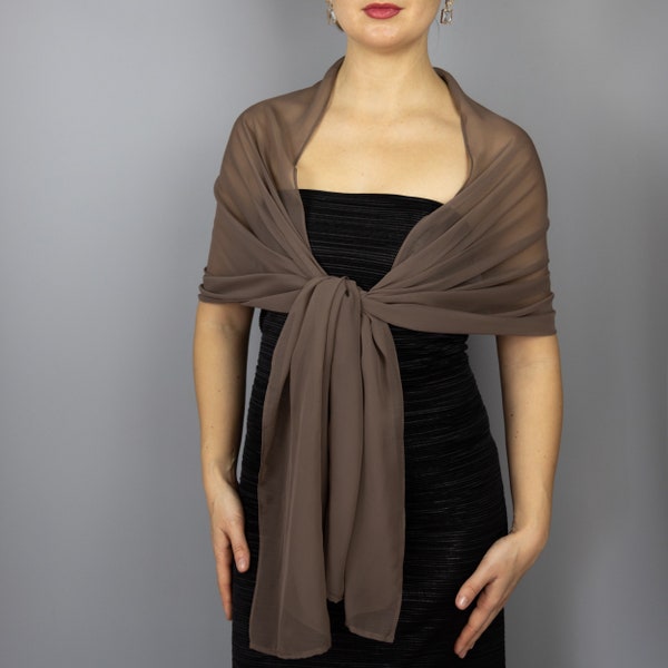 Marron clair en mousseline de soie châle wrap haussement d'épaules été printemps robe de soirée robe de mariée demoiselles d'honneur 200 x 45 cm marron chocolat café cuivre