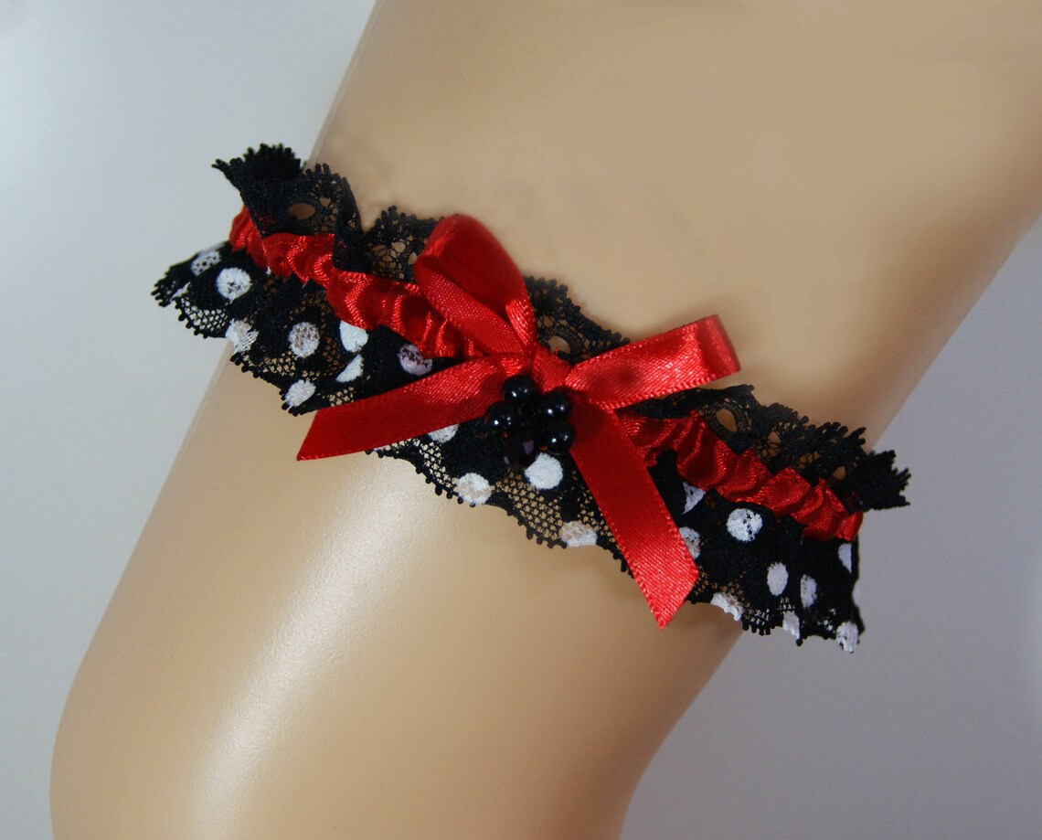 Garter Set Polka dots Betty Boop garter black white red | Etsy