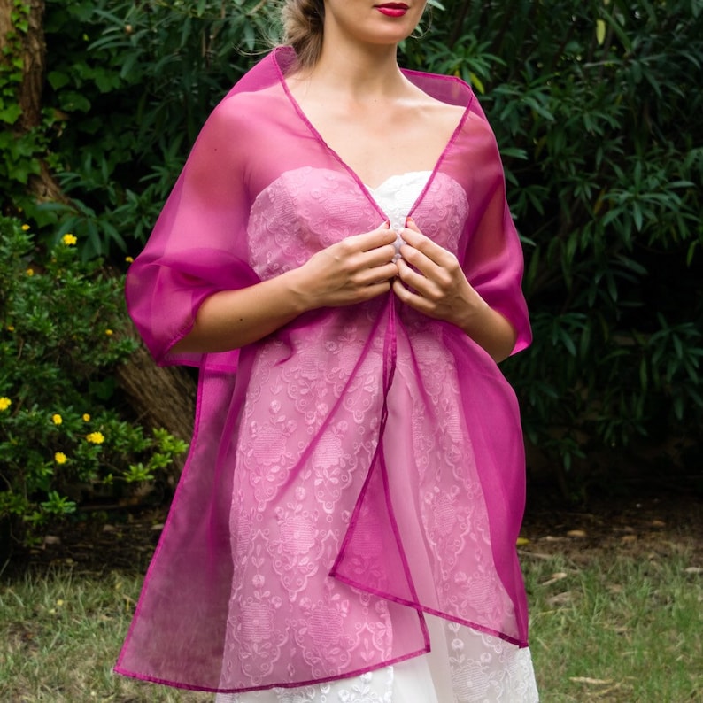 Luxus Organza Wickelschal Bolero Winter Hochzeit Shrug elegant 200 cm Pink Fuchsia Himbeer Hot Pink Rose Bild 4