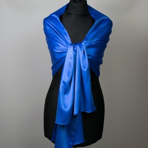 Satin wrap shawl summer estola stole wedding shrug elegant accessory 180 cm Blue bright blue